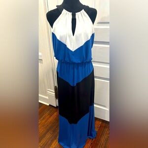 London Times NWOT Chevron Colorblock Keyhole Halter Maxi Dress Sz 6